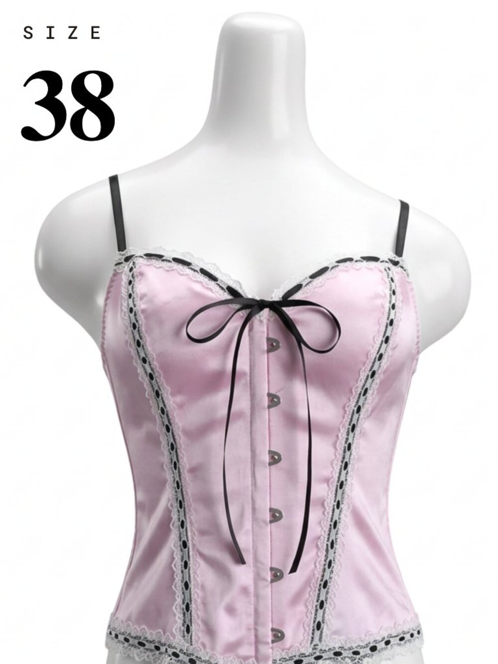 Intimate Attitudes — Deadstock — Pink Satin Lace-Up Corset Top — Size 38